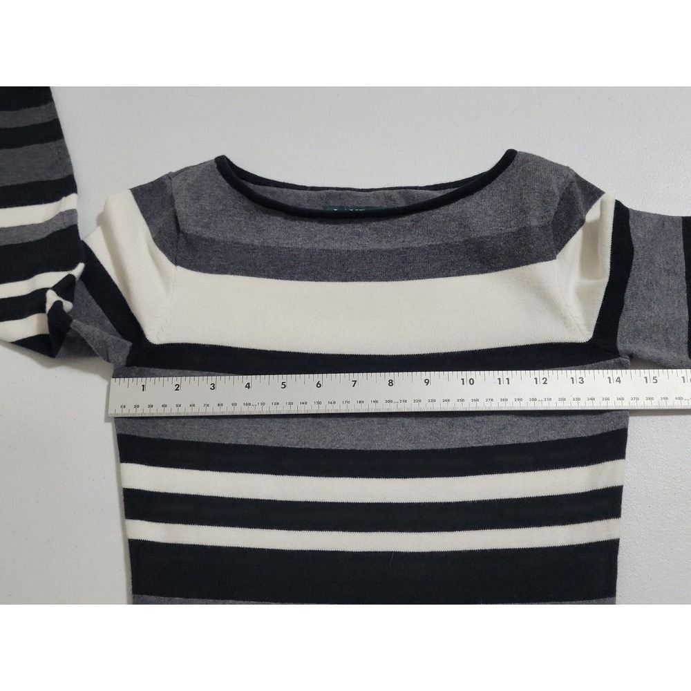 Lauren Ralph Lauren Womens Sweater Dress Size PXS Black Striped Midi Bodycon - Picture 7 of 11